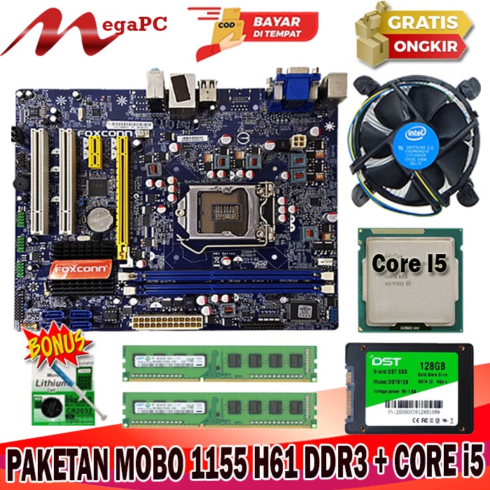 Motherboard 1155 H61 DDR3 + Core i5 3470 + Ram 8GB + Fan + SSD 128GB