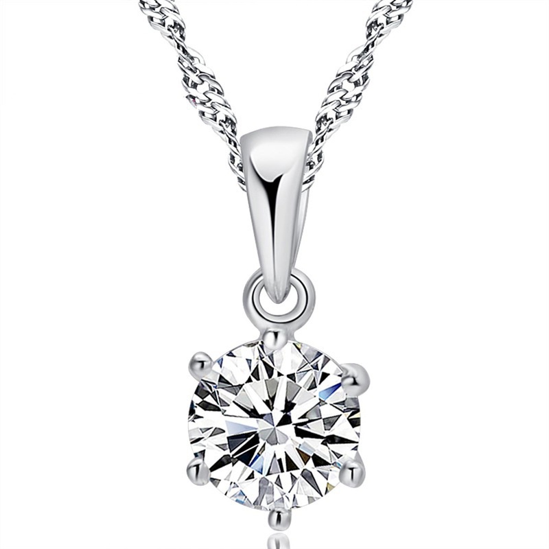Set Kalung Cincin Stud 925 Silver Hias Zirkon Gaya Klasik