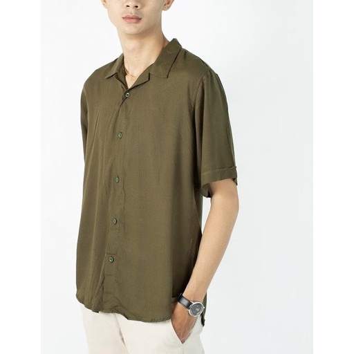FortKlass Rayon Polos Army Kemeja Polos Pria Lengan Pendek Kasual Cowo - L