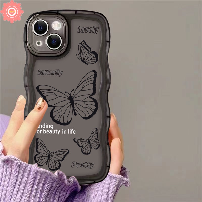 Ins Retro Butterfly Case Realme C53 C55 C15 10 5 6i 5s 5i C3 C1 C11 C35 C12 C21Y C25 C25Y C20A C20 C3 C25s Lembut TPU Wavy Edge Case Full Pelindung Cover