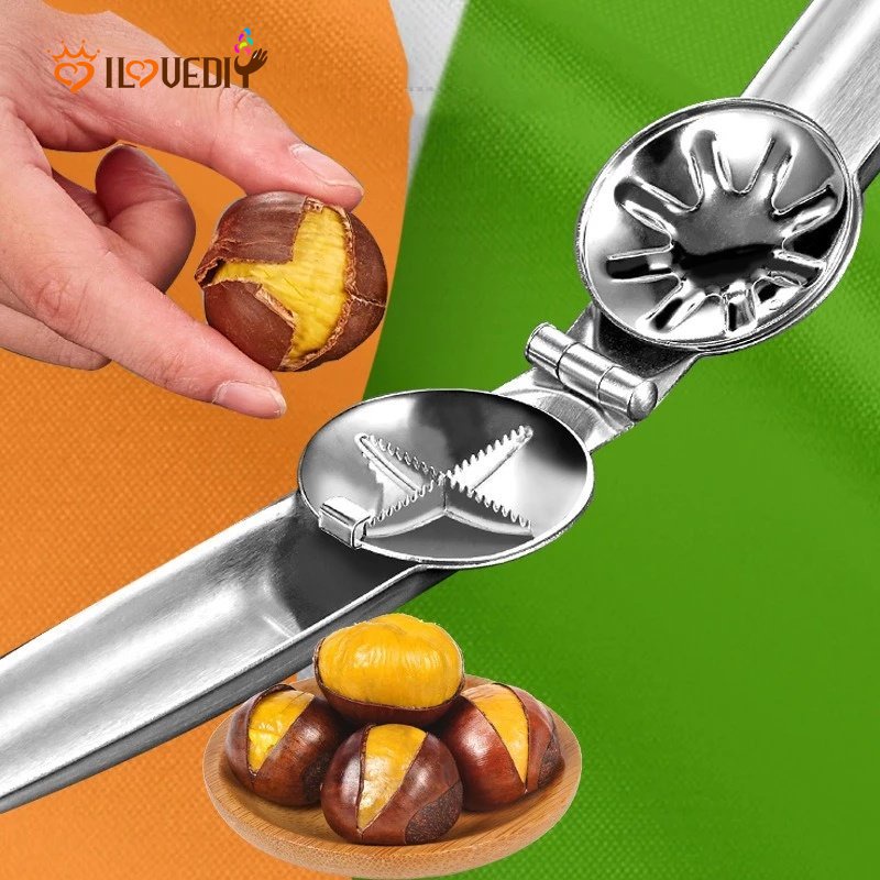 Alat Pembuka Kacang Chestnut Walnut 2 in 1 Bahan Metal Stainless Steel Untuk Dapur