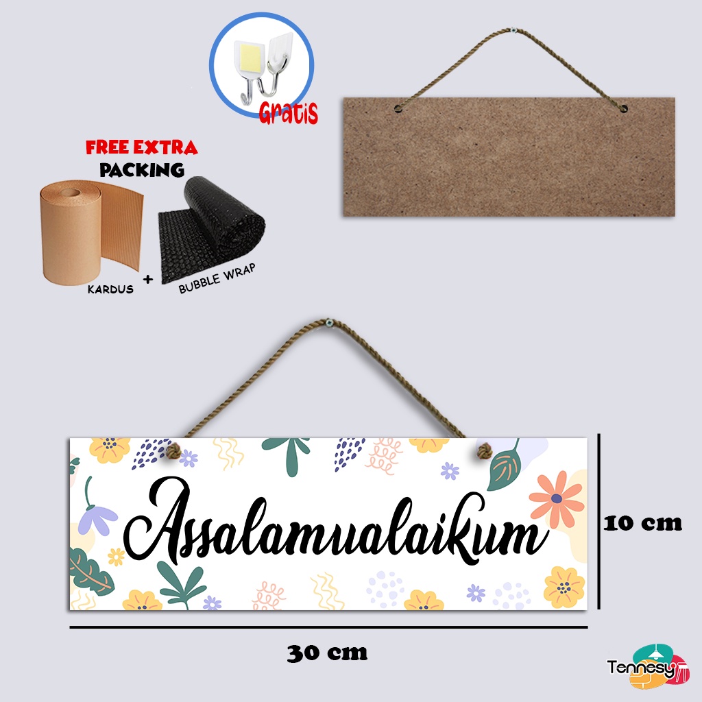 Pajangan Pintu Hiasan Dinding Assalamualaikum Welcome Kitchen Bathroom Laundry Room Toilet 30x10cm Wall Dekor