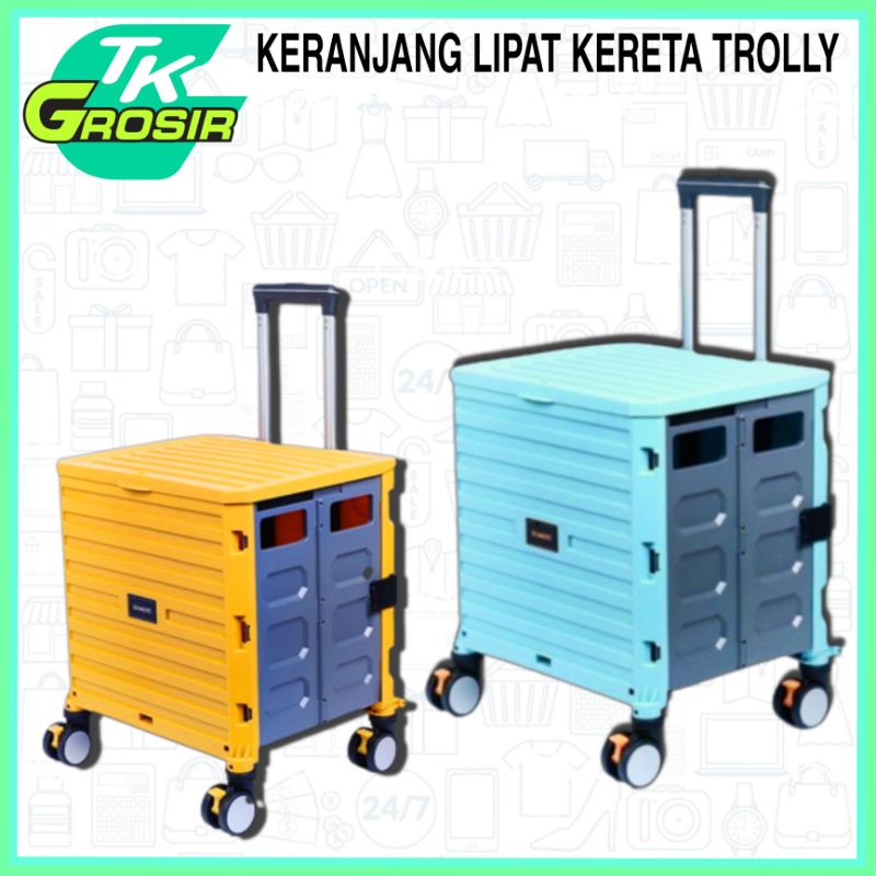 keranjang lipat kereta trolly/Trolly box kotak dorong lipat
