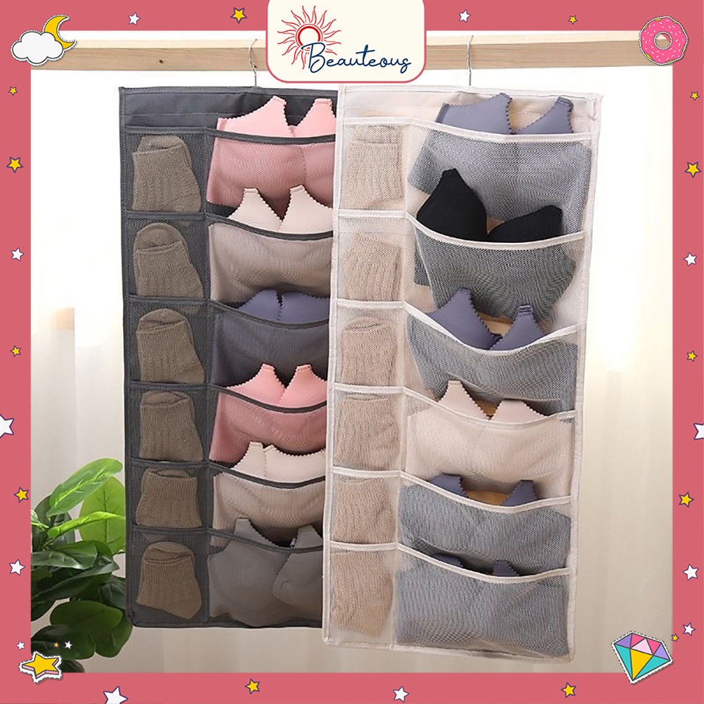 Gantungan Tempat Penyimpanan Pouch Organizer Jilbab Kaos Kaki Pakaian Dalam Bra