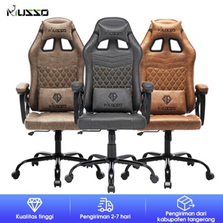 MUSSO Royal Series Kursi Gaming PU Kulit Ergonomis Kursi Komputer Kursi Kantor Putar yang Dapat Disesuaikan Kursi Meja PC dengan Sandaran Kepala dan Penyangga Lumbar Tanpa Pijakan Kaki