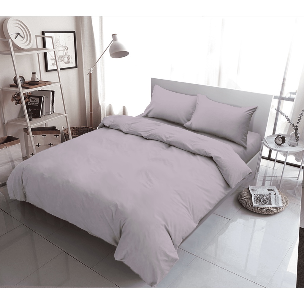 Kintakun Bedcover Set Sprei Flat 160/180 Lilac Gray Warna Polos Dluxe Microtex 20cm