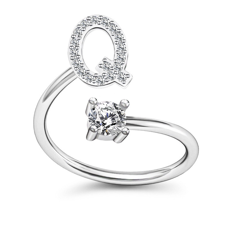 Korea Sederhana Surat Liar Berlian 26huruf Inggris Terbuka Adjustable Cincin Halo Perhiasan Gadis-Q