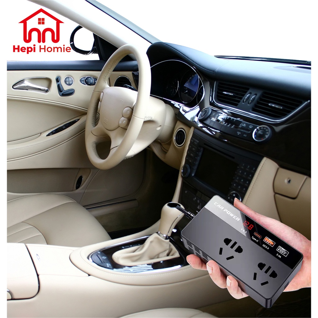 [HH] CAR POWER INVERTER UNIVERSAL MULTI-FUNCTION DC 12V &amp; 24V TO AC 220V 200W WITH LCD DISPLAY / INVERTER MOBIL MULTIFUNGSI PLUG &amp; USB CHARGER QC3.0 / 2.4A / TYPE-C