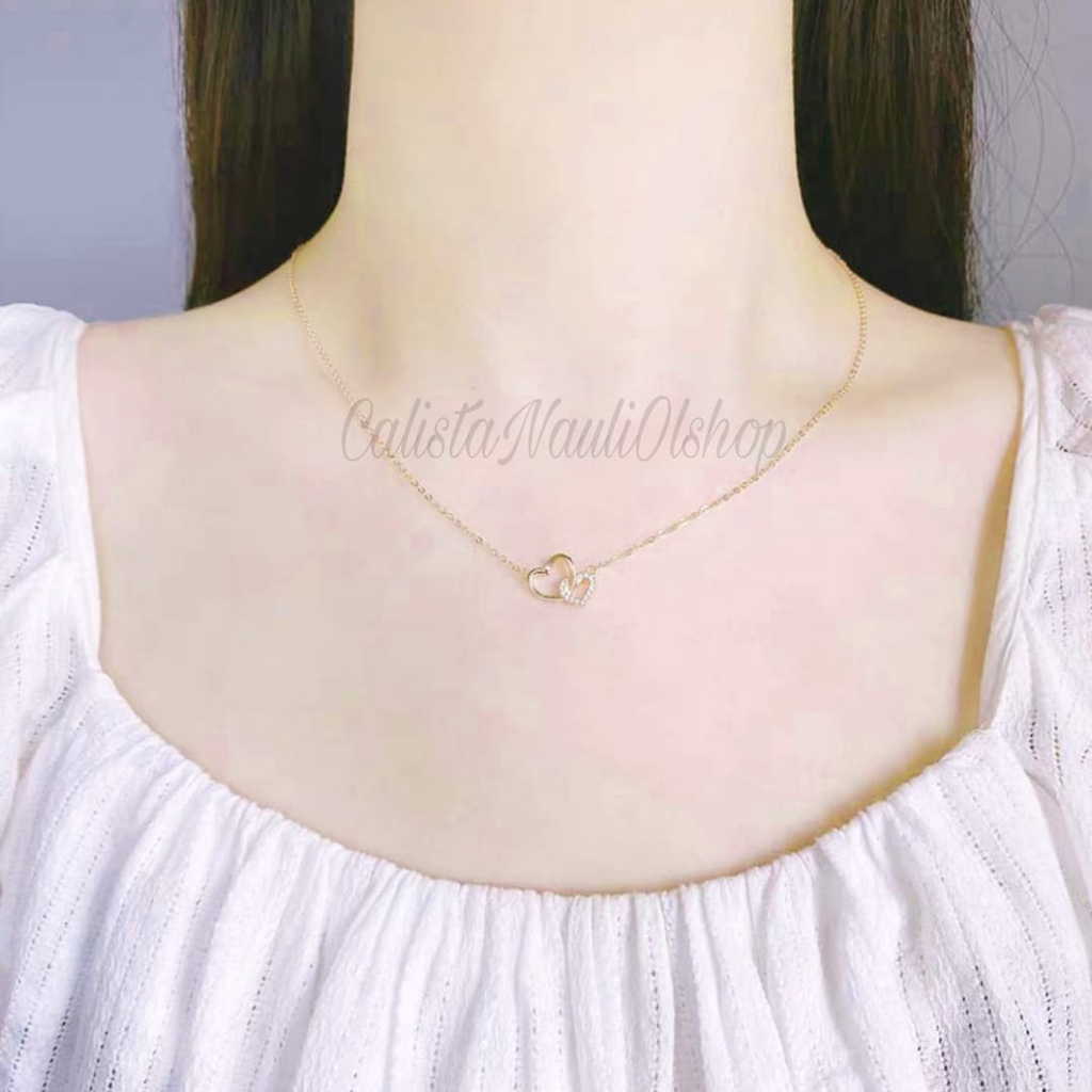 KALUNG TITANIUM CINTA DUA  PERHIASAN EMAS KOREA ANTI KARAT DAN ANTI LUNTUR