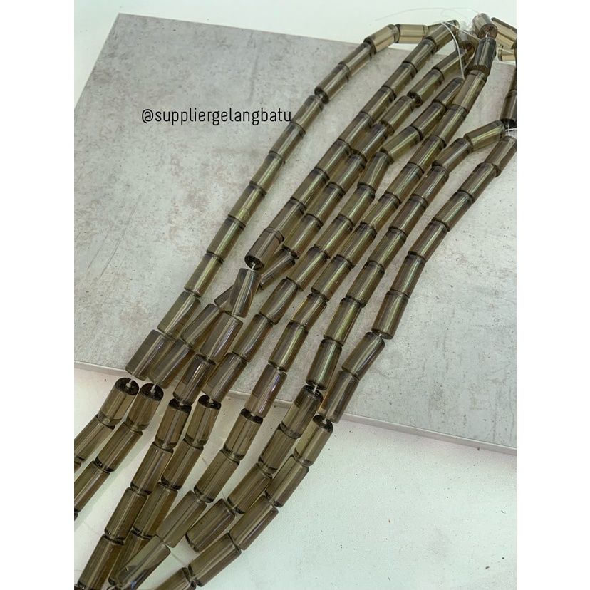 manik glass bead SMOKY quartz 20 x 8mm bahan prakarya gelang kalung