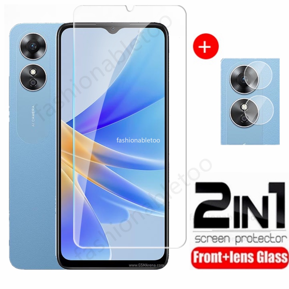 Pelindung Layar Bahan Tempered Glass Oppo A17 Oppo A17k Paket 2 in 1