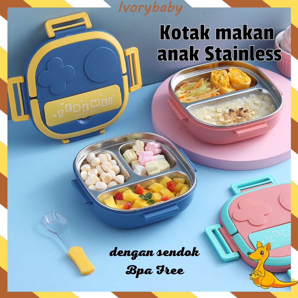 Ivorybaby Kotak makan anak stainless 304 kids lunch box set rantang gift kado dengan sendok