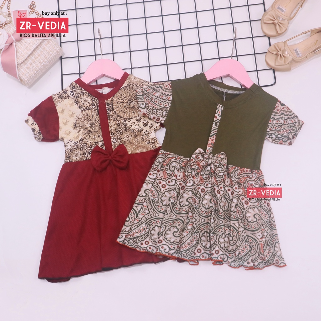 Dress ABC uk 1-2 Tahun / Baju Balita Anak Perempuan Murah Baju Dres Batik Adem Grosir Lengan Kaos Kiosbalitaaprillia