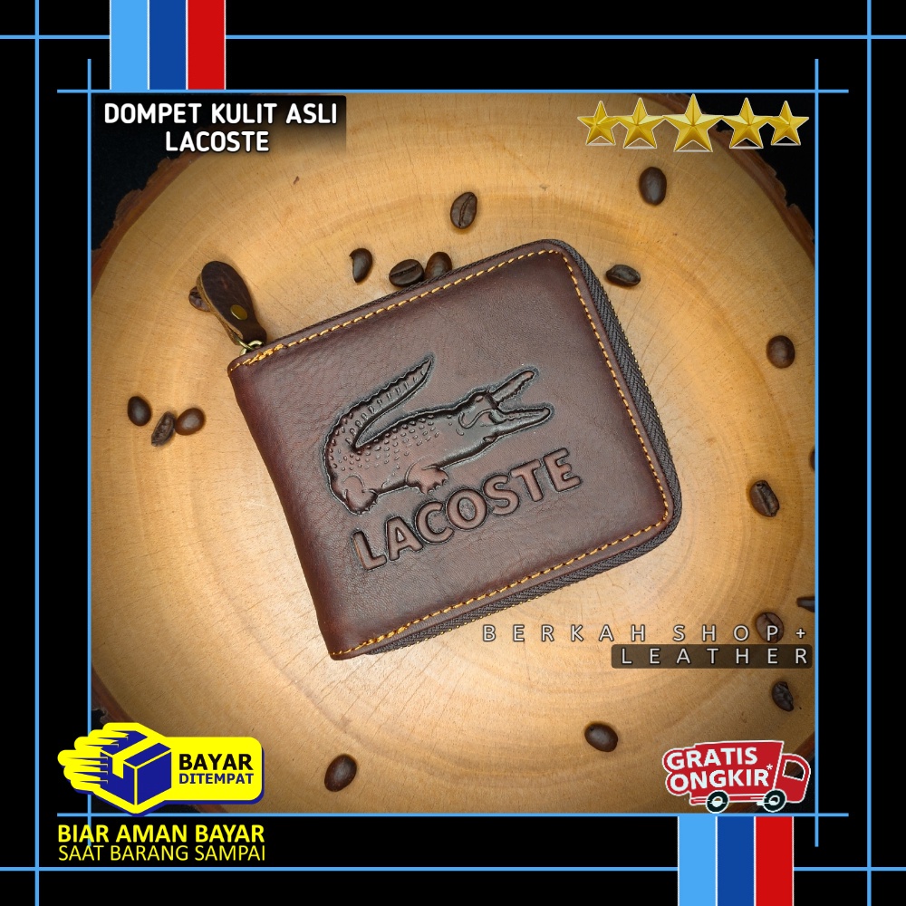 Dompet Pria Kulit Asli Garut Original Bermerek Lacoste Import Branded 100% Tebal Tahan Panas Api Ter