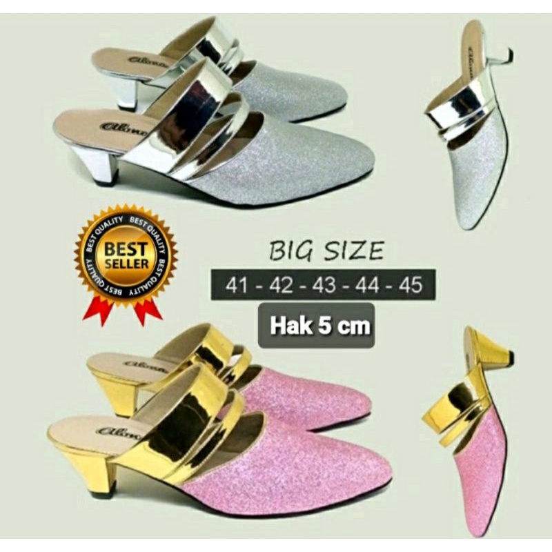 Sepatu Bustong BiG size 41-45 JUMBO MK-103 Gold Silver Heels Akad Nikah Glamour OVERSIZE Mewah Sendal Kaki Besar, 44