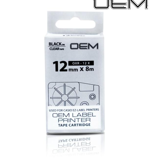 OEM TAPE EZ LABEL CASIO 12MM BLACK INK CLEAR (OXR-12X)