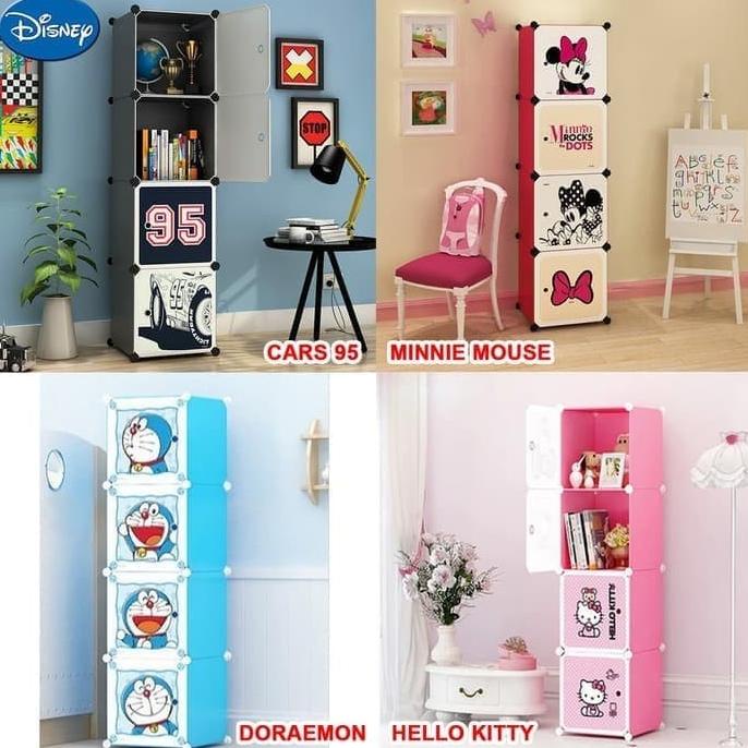 

LEMARI PAKAIAN PLASTIK KARTUN 4 PINTU RAK BAJU CARTOON Lemari Serbagun stock ready