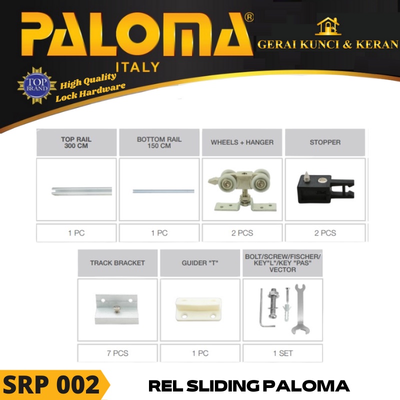 REL SLIDING PALOMA SRP 002 3 METER UNTUK 1 DAUN PINTU