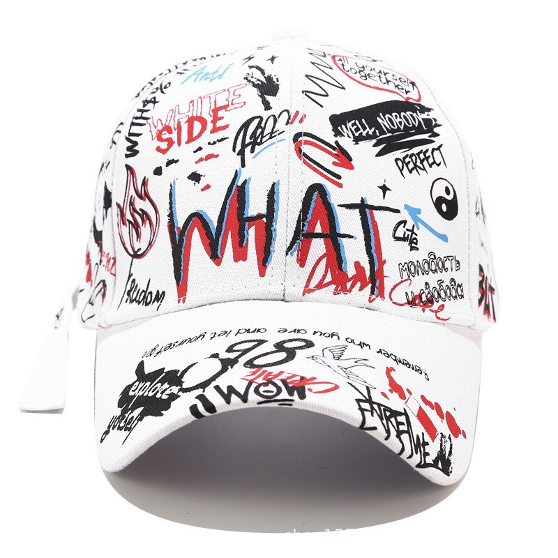 Topi baseball Motif print graffiti Bahan Katun Dapat Disesuaikan Untuk Pria Dan Wanita