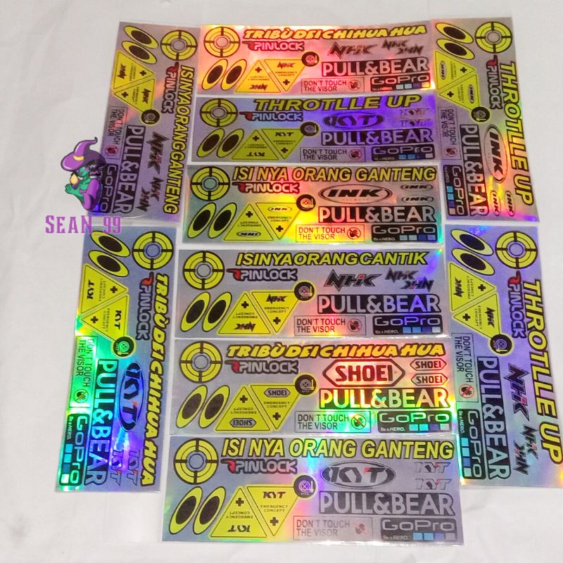 STICKER VISOR HELM HOLOGRAM TERMURAH 1 SET ISI 13PC NHK / KYT / INK / SHOEI / GM / RSV / NJS