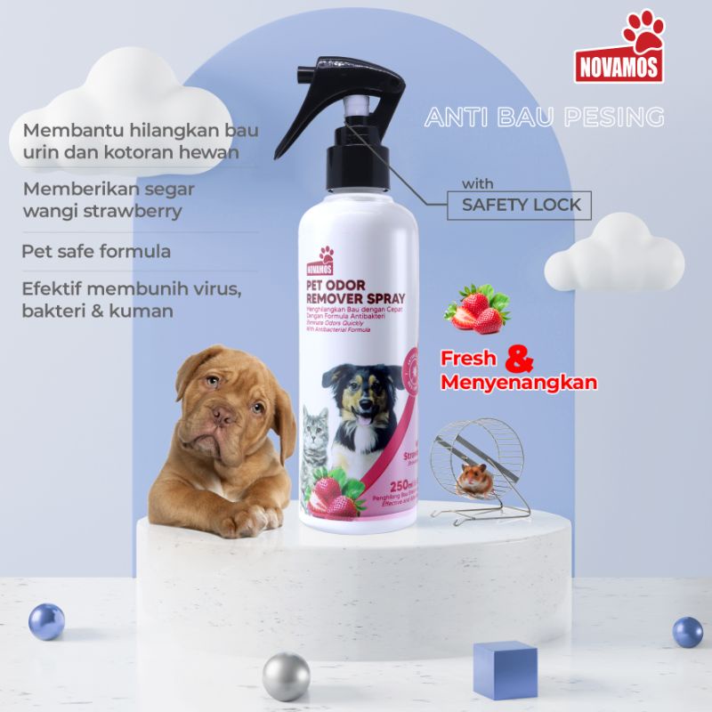 NOVAMOS PENGHILANG BAU KOTORAN ANJING &amp; KUCING ANTI BAKTERI HEWAN PELIHARAAN - 250ML