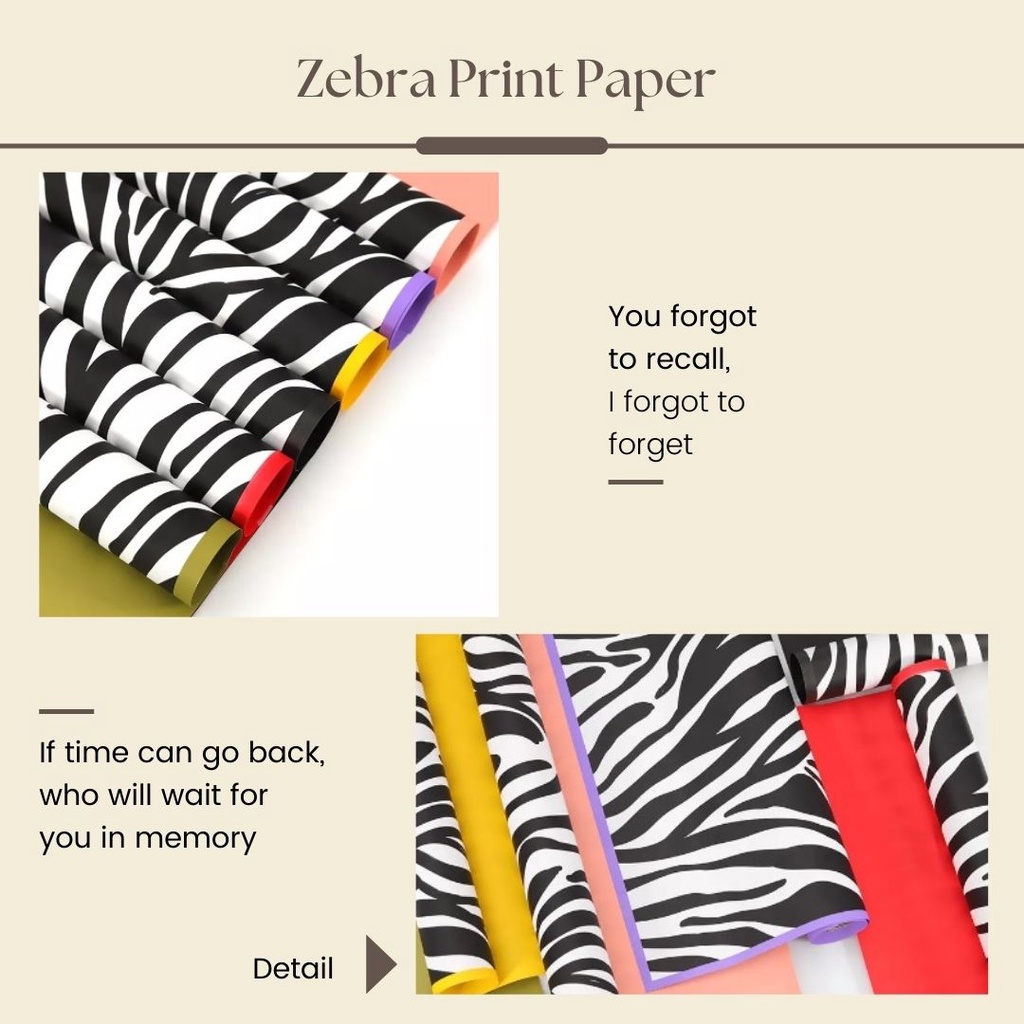 Zebra Print Paper Wrap Cellophane Kertas Bunga Bungkusan Bunga Flower Paper Kertas Kado Waterproof / Flower Wrapping / Cellophane / Wrap / Kertas Bunga / Kertas Kado / Flower Paper / Kertas Grosir / Kertas Import / Kertas Cellophane / Florist / Buket Bung