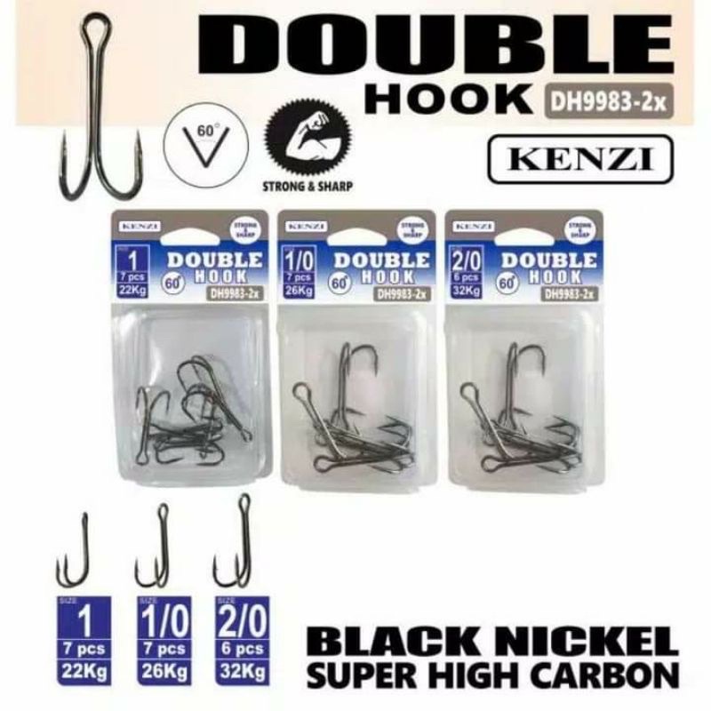 Kail Double Hook mrk.Kenzi no.1=3cm,1/0=3,5cm,2/0=4cm