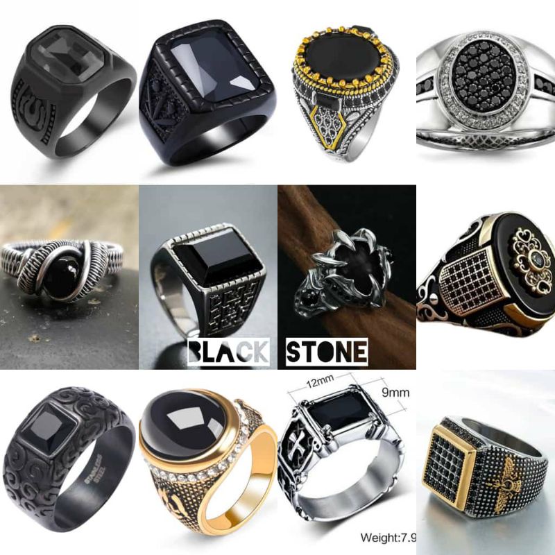 Cincin pria tengkorak punk style men ring black stone series