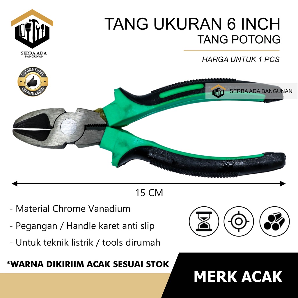 Tang combinasi kombinasi 6 inci blister bahan baja gagang karet / Tang Lancip / Tang Potong