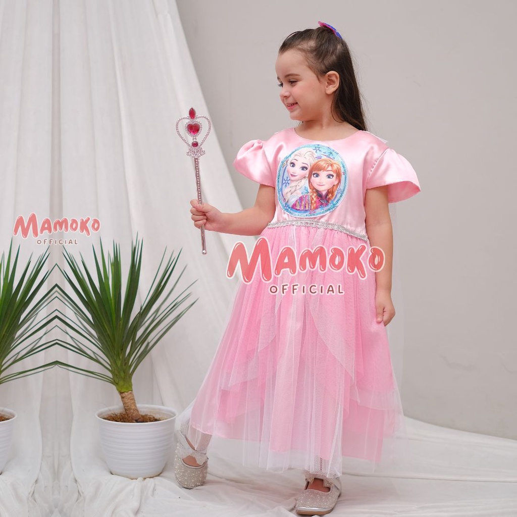 BAJU FROZEN ELSA DAN ANNA WARNA PINK DRESS PRINCESS BAJU ANAK PEREMPUAN