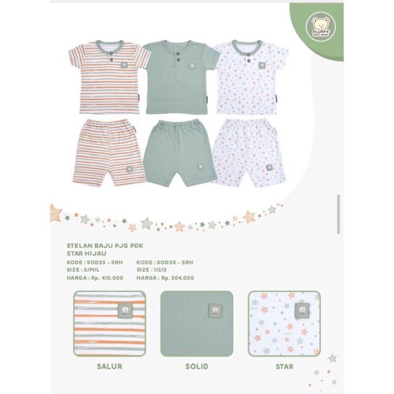 Baju bayi dan anak baju pendek celana pendek Fluffy Baby/ Setelan oblong Fluffy SML