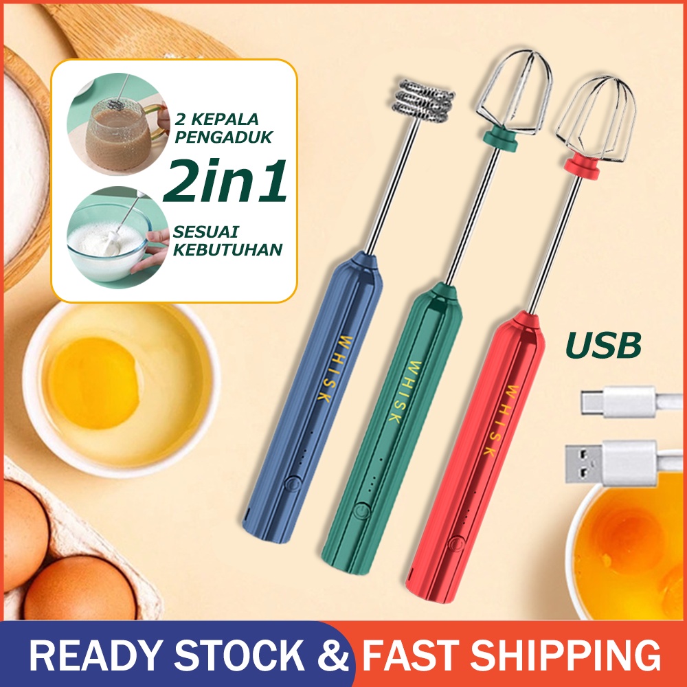 Pembuih Susu Pengocok Telur Handheld Blender Milk Frother Electric Mixer Portable Egg Beater USB Rechargeable