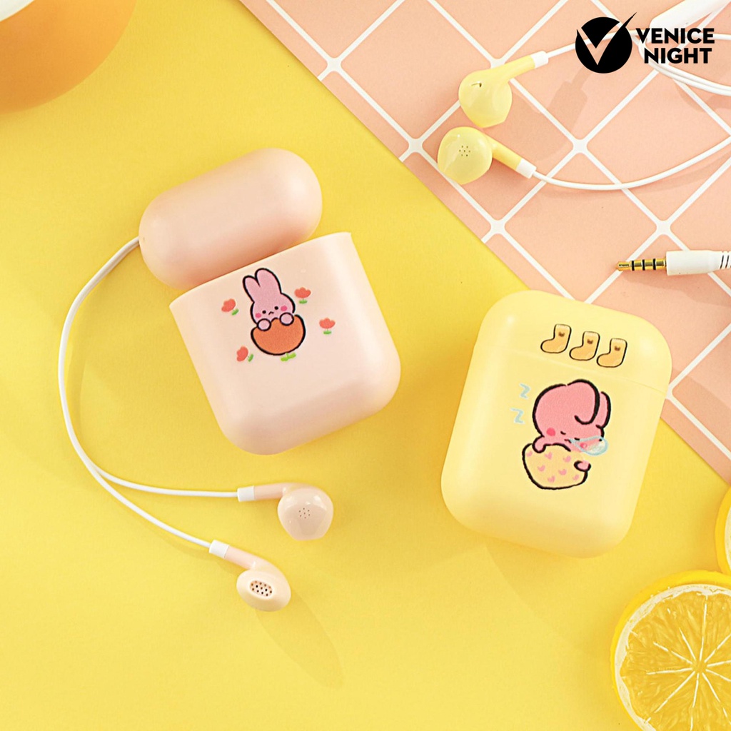 (VNEP) (Berkabel) Earbud High Fidelity HD-kompatibel Calling Kids Cartoon 3.5mm Stereo in Ear Earbud dengan Aksesori Audio Mikrofon