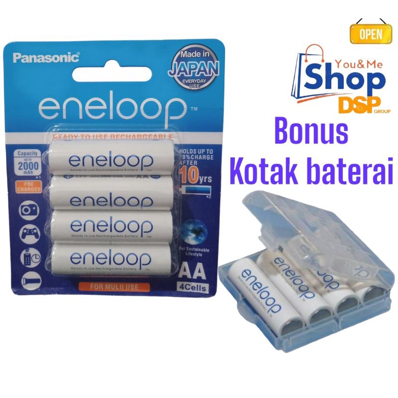 TERLARIS Battery Recharger Eneloop putih AA isi 4 pcs + kotak baterai sekat 4