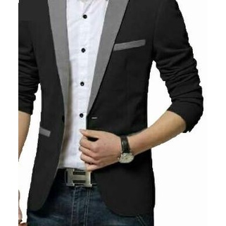 BLAZER PRIA MATRIX STYLE GREY - Jas Cowok Hitam List Abu Casual - Hitam, S