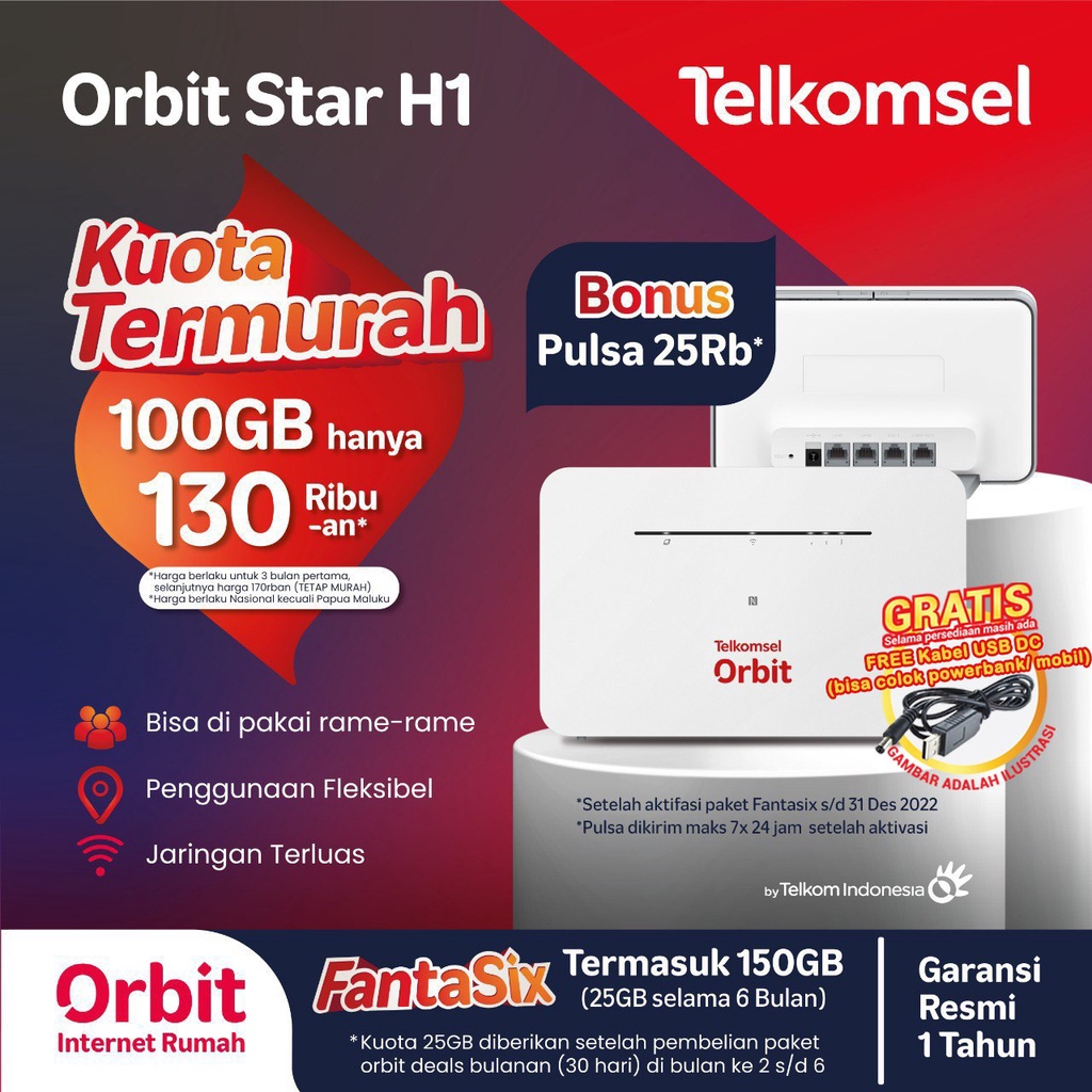 Telkomsel Orbit Star H1 Huawei Router B311 4G LTE