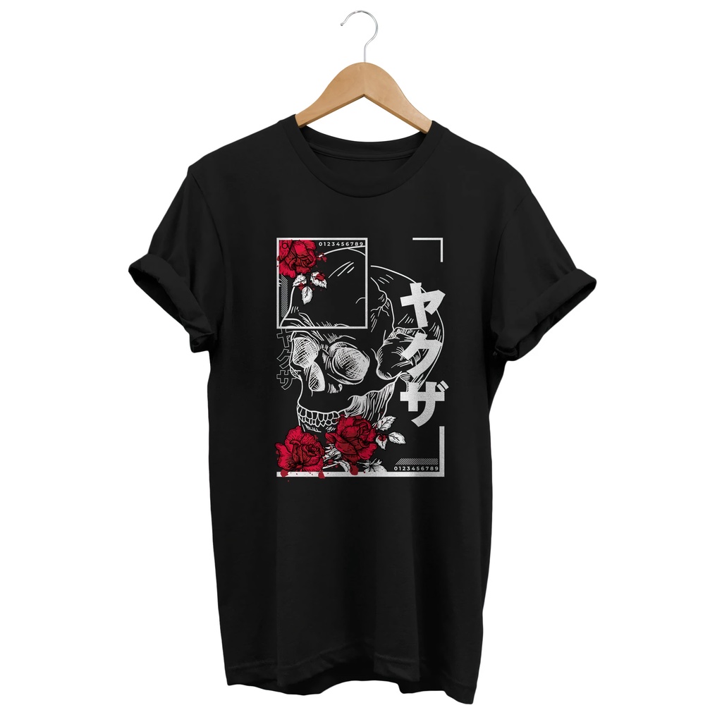 Tshirt Skull Rose Aesthetic Black Premium Unisex