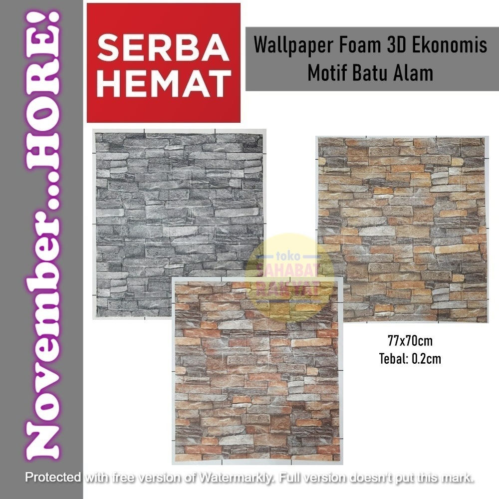 Wallpaper Dinding Foam 3D Batu Alam 77x70cm