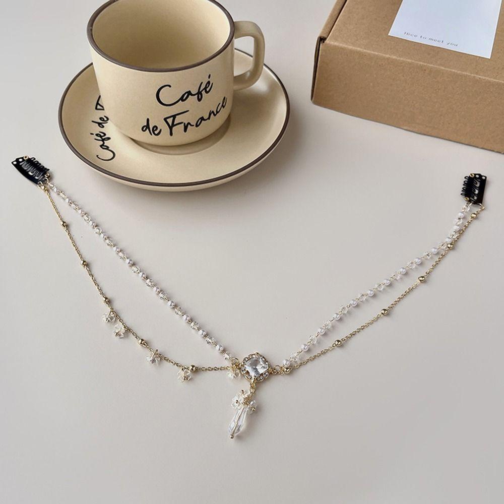 Agustinina Rantai Kepala Kristal Untuk Perempuan Antik Retro Mutiara Bunga Hiasan Dahi Pengantin Properti Foto Gaya Cina Tahun Baru Klip Samping