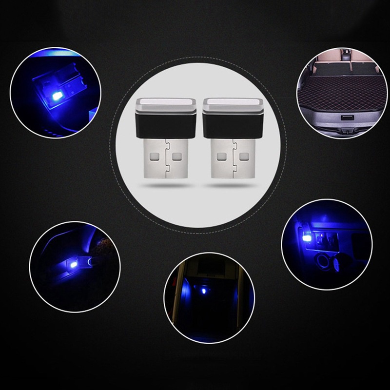 (Stok tersedia, dikirim dari Jakarta) Penutup debu USB mobil lampu ambient dekorasi mobil modifikasi kepribadian LED lampu tambahan interior mobil lampu malam