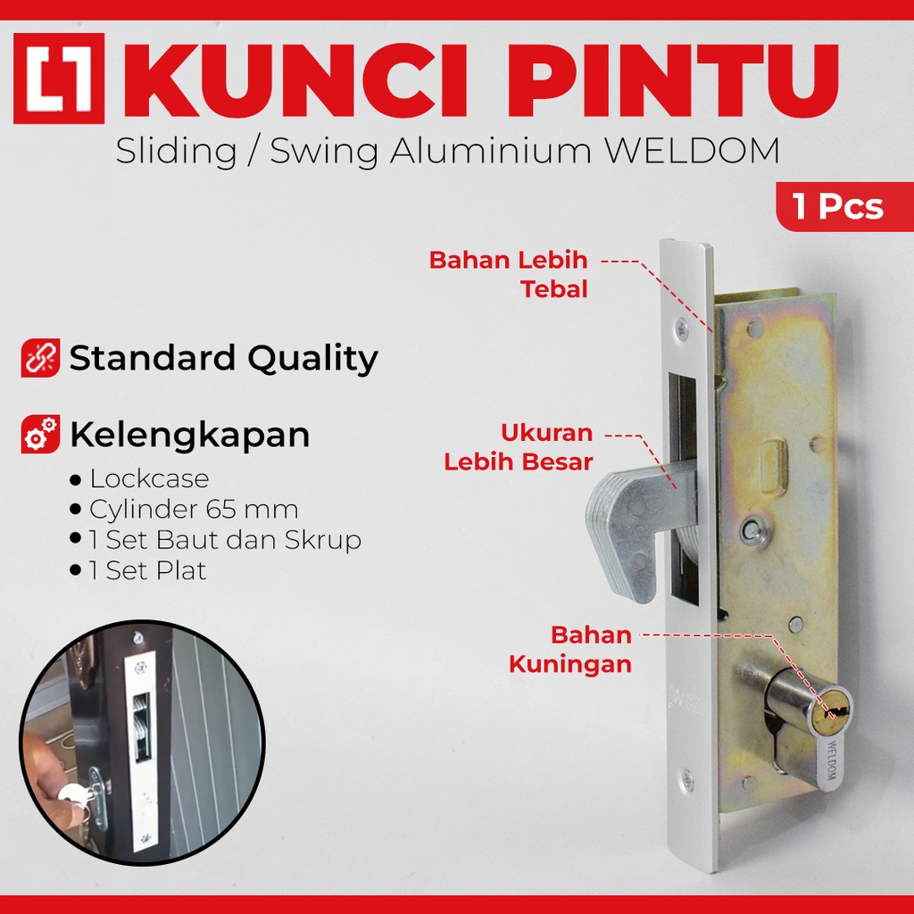 Kunci Pintu Swing Sliding Geser Aluminium 1 Set 5237 Kait - Weldom
