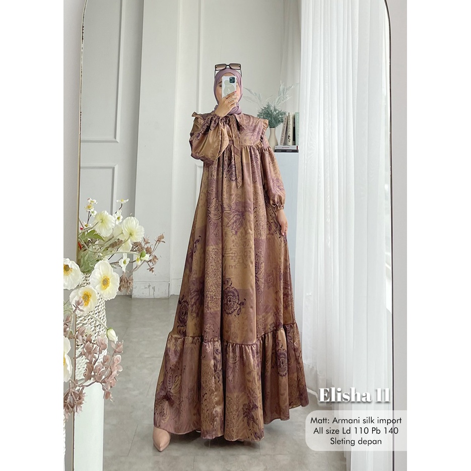 Zahira180 Elisha Dress Gamis Silk Busui Gamis Premium XL Ld 110