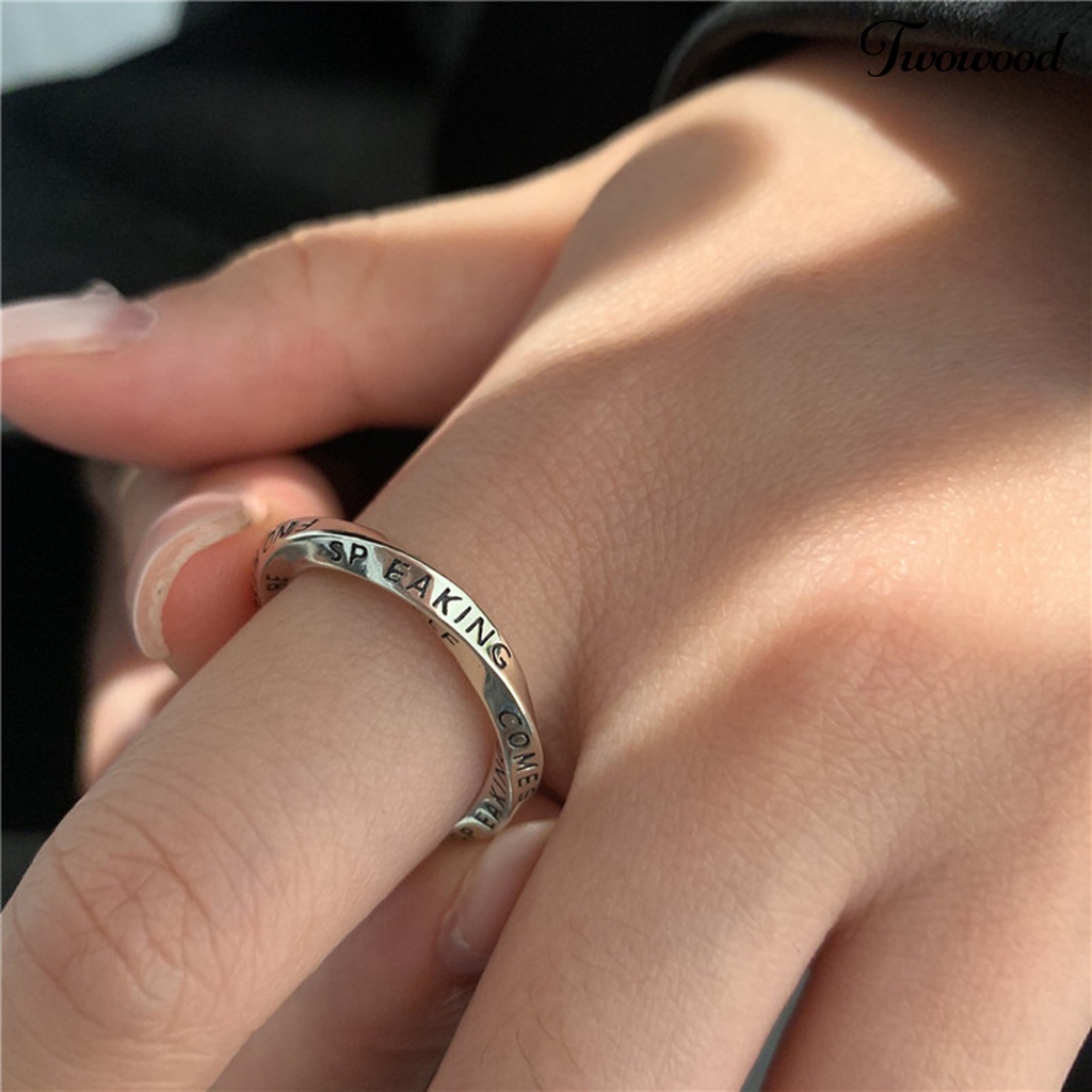 1 Pc Cincin Bahan Tembaga Motif Tulisan Inggris Untuk Wanita