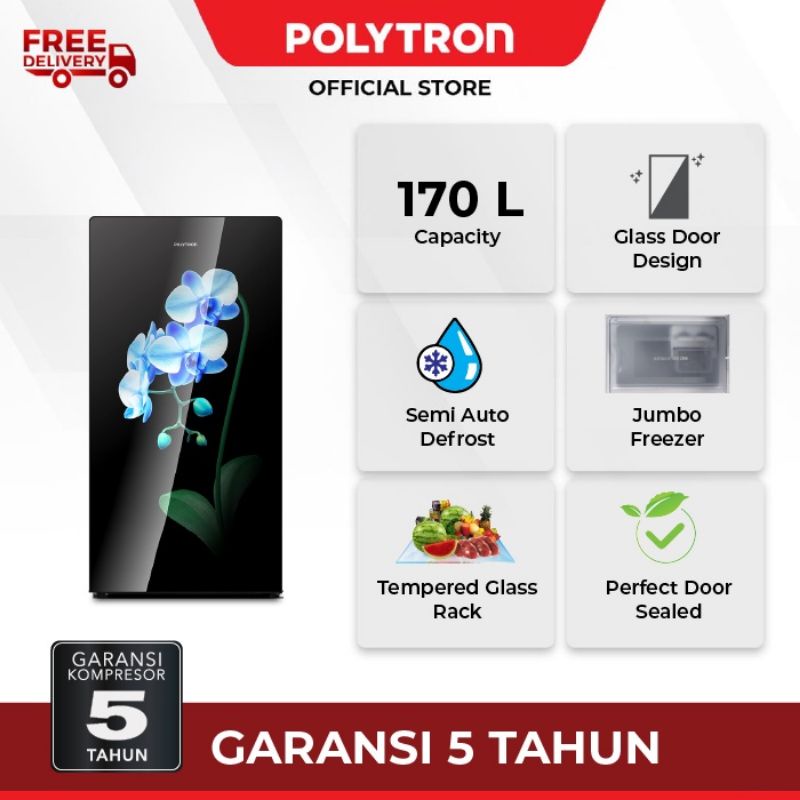 POLYTRON KULKAS 1PINTU GLASS DOOR PRA-17MO/MT