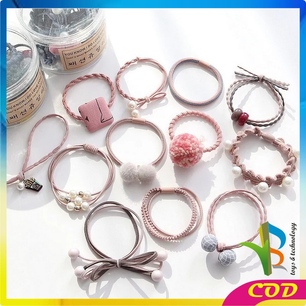 RB-C13 12 Pcs Ikat Rambut Karet Pearl Mutiara Pita Aksesoris Rambut Wanita Anak korean style