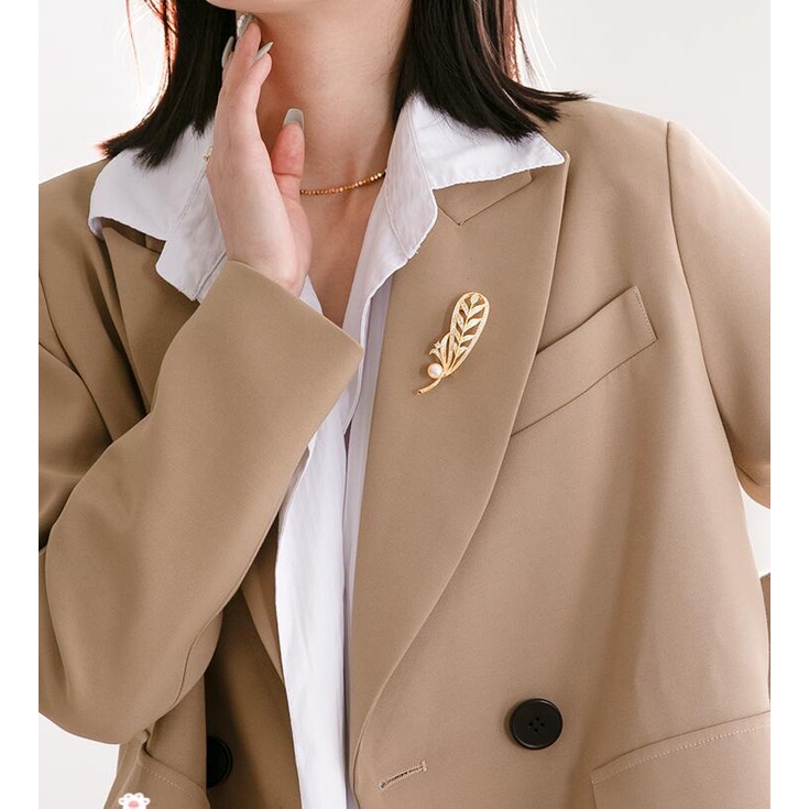 Bros Bentuk Bulu Aksen Mutiara Dan Berlian Imitasi Untuk Wanita