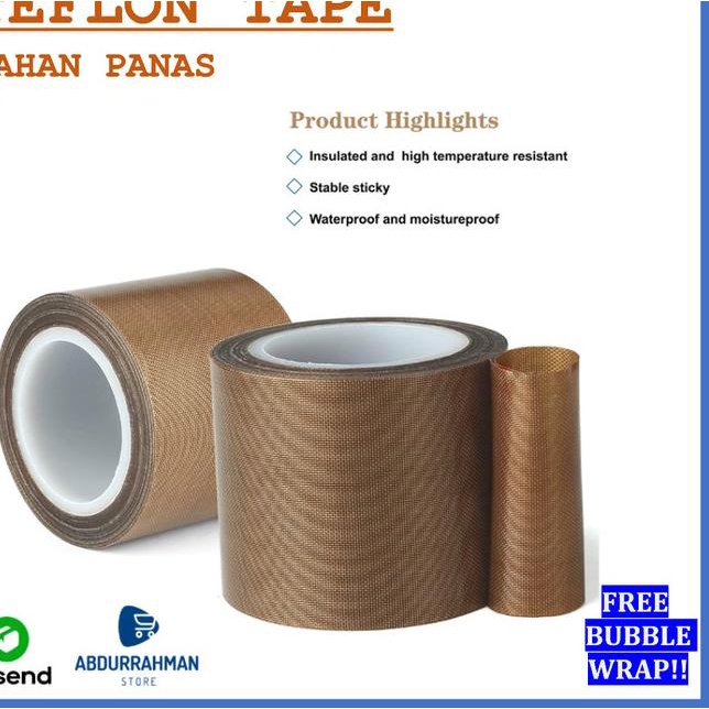 

Kertas Kain Teflon Silpat Tape Tahan Panas Mesin Press Sealer Baking - 20mm x 10m