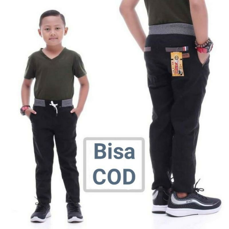 Celana Chino Anak Panjang Usia 1-12 Tahun Cowok Cewek Bahan Katun twill combat Stretch/ melar elastis