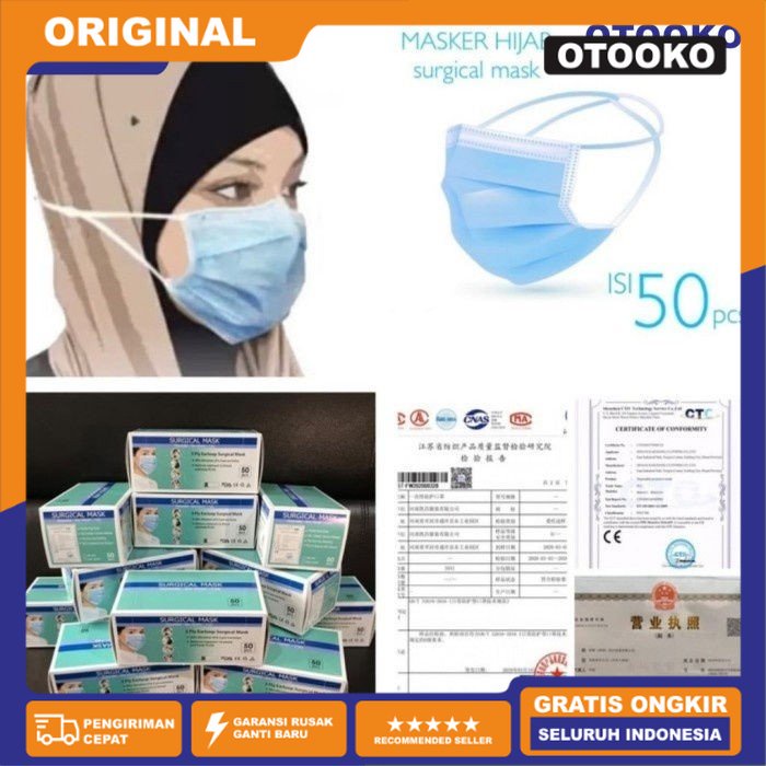 Masker 3 ply Medis Masker Bedah Kemenkes 3ply isi 50pcs Merk Orlee