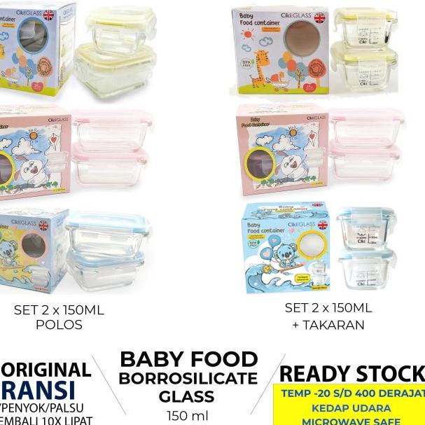 CIKI BABY FOOD SET CONTAINER GLASS 2x150ML 150 ML POLOS/TAKARAN MPASI - HIJAU POLOS